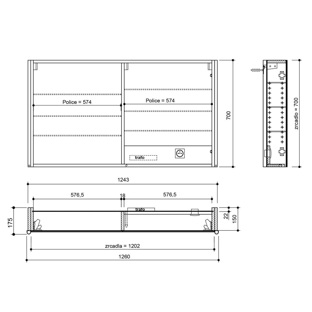 Obrázok SAPHO - ALIX galerka s LED osvetlením, 2x dvierka, 126x70x17,5cm, biela AX126-0030