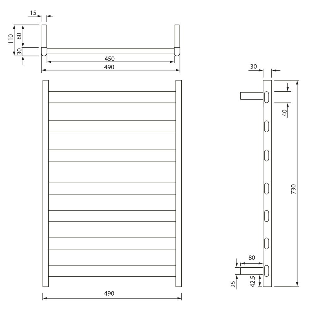 Obrázok SAPHO - ELIAS elektrický sušiak uterákov 490x730x110mm, 105W, čierna matná EB550