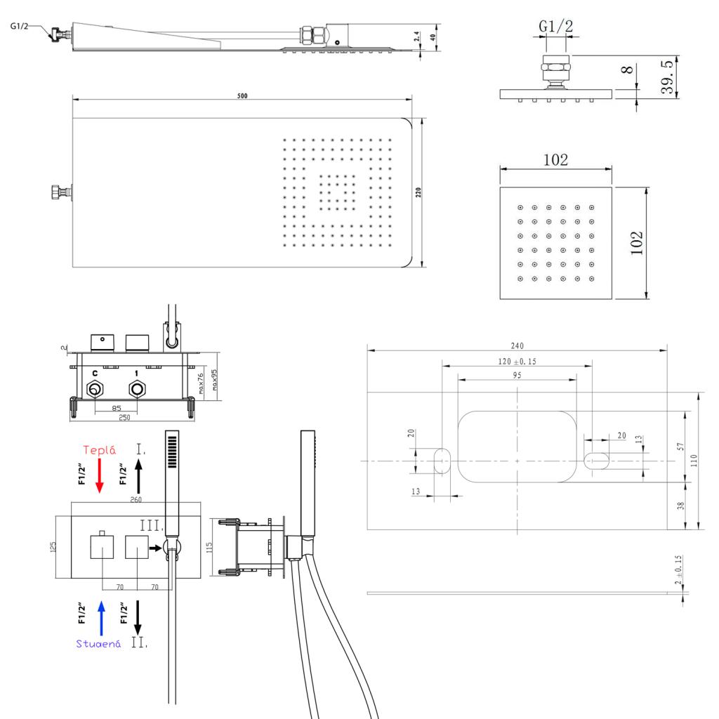 Obrázok SAPHO SAPHO - LATUS podomietkový sprchový set s podomietkovou sprchovou termostatickou batériou vrátane ručnej sprchy, 3 výstupy, chróm 1102-43-01