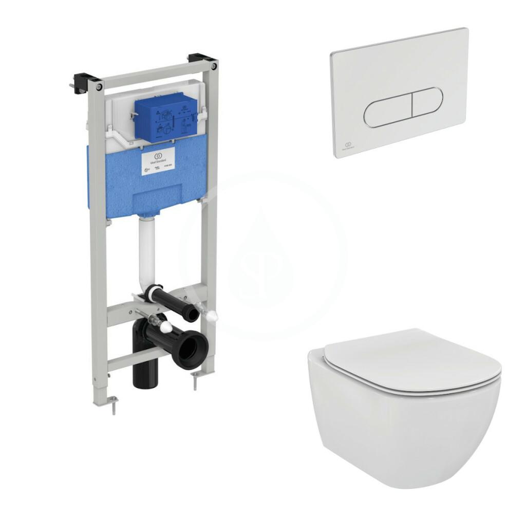 Obrázok IDEAL STANDARD - ProSys Set predstenovej inštalácie ProSys, klozetu a WC dosky Tesi, tlačidla Oleas M1, Aquablade, SoftClose, chróm R038901