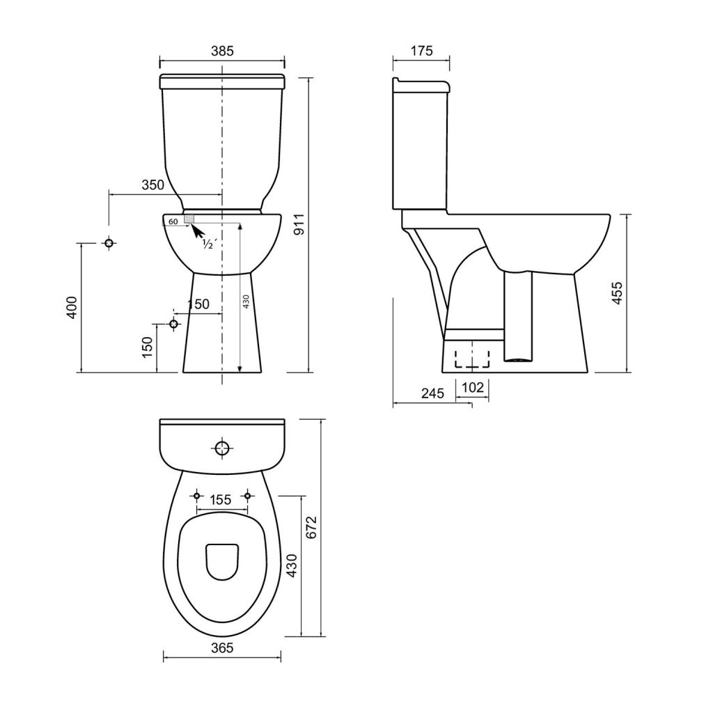 Obrázok SAPHO - WC kombi misa zvýšená 36,3x67,2cm, spodný odpad BD301.410.00