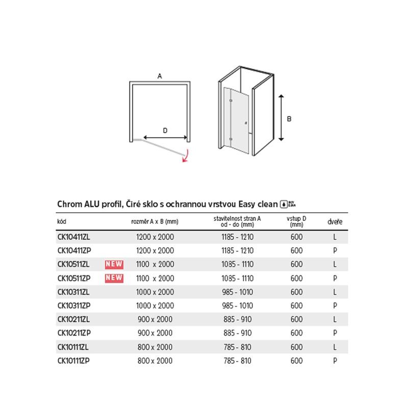 Obrázok Mereo Novea CK10411ZL  120x190 cm, chróm ALU, sklo Číre, ľavé prevedenie