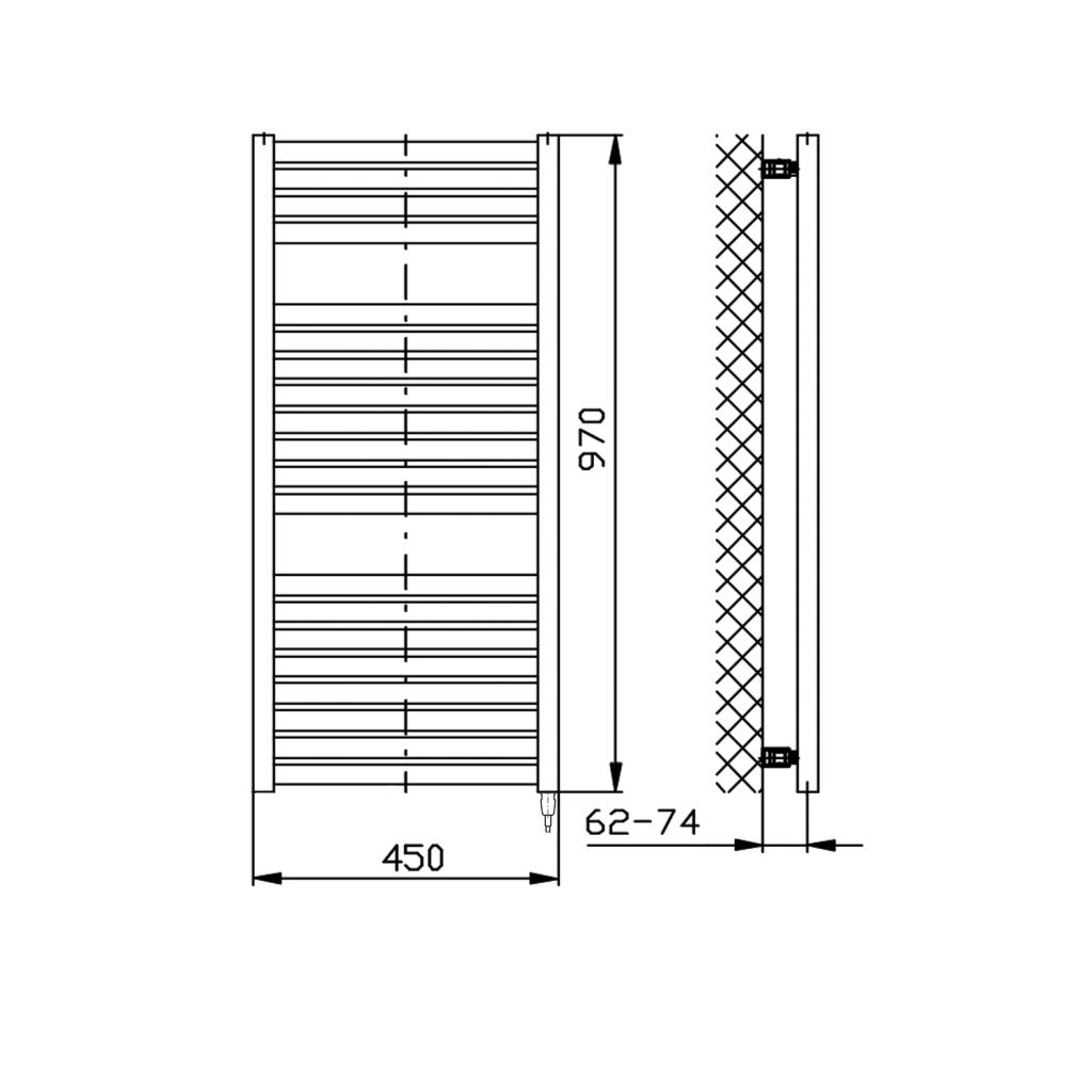 Obrázok AQUALINE - TONDI-E elektrické vykurovacie teleso, rovné, 450x970 mm, 300W, biela DE450T