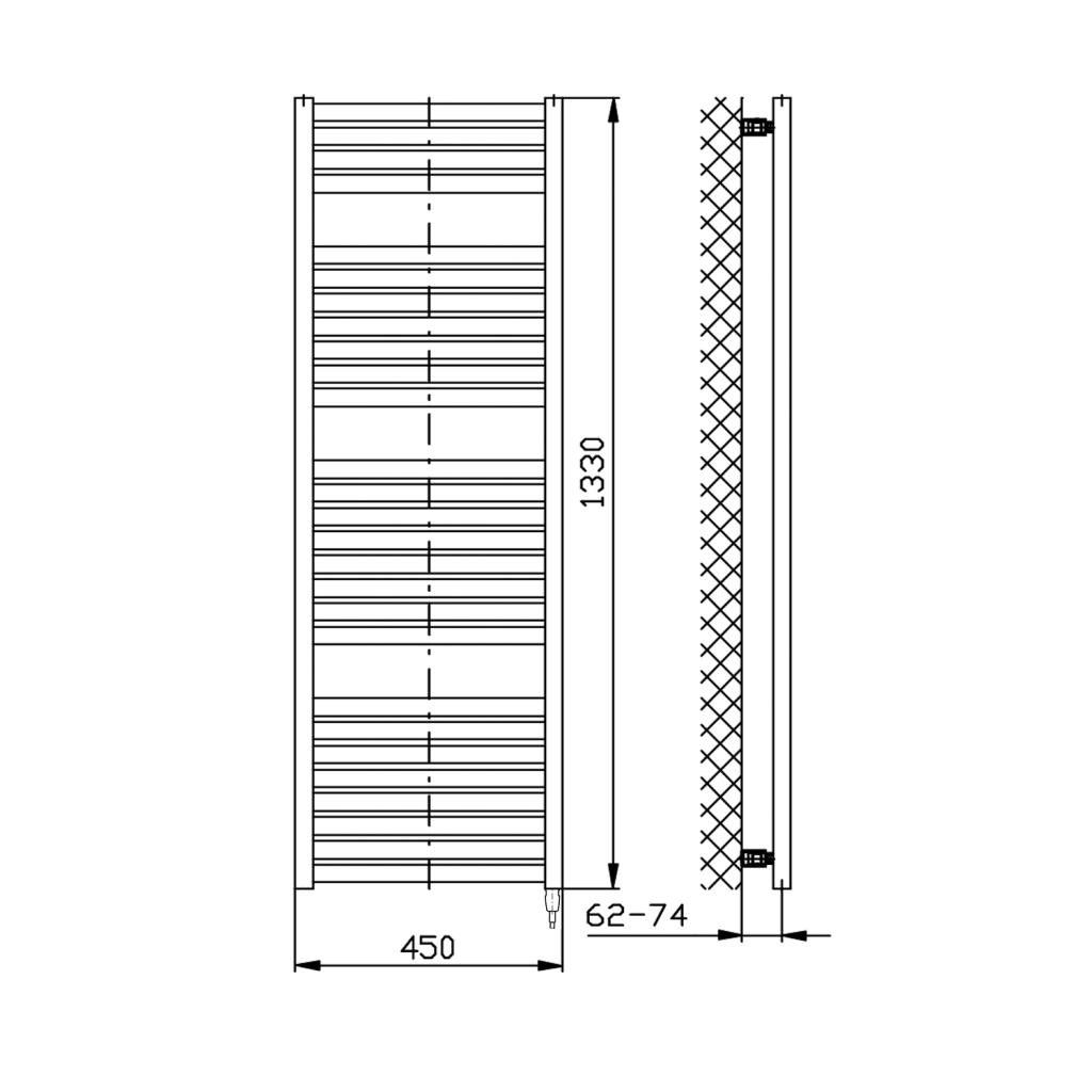 Obrázok AQUALINE - TONDI-E elektrické vykurovacie teleso, rovné, 450x1330 mm, 500W, biela DE470T