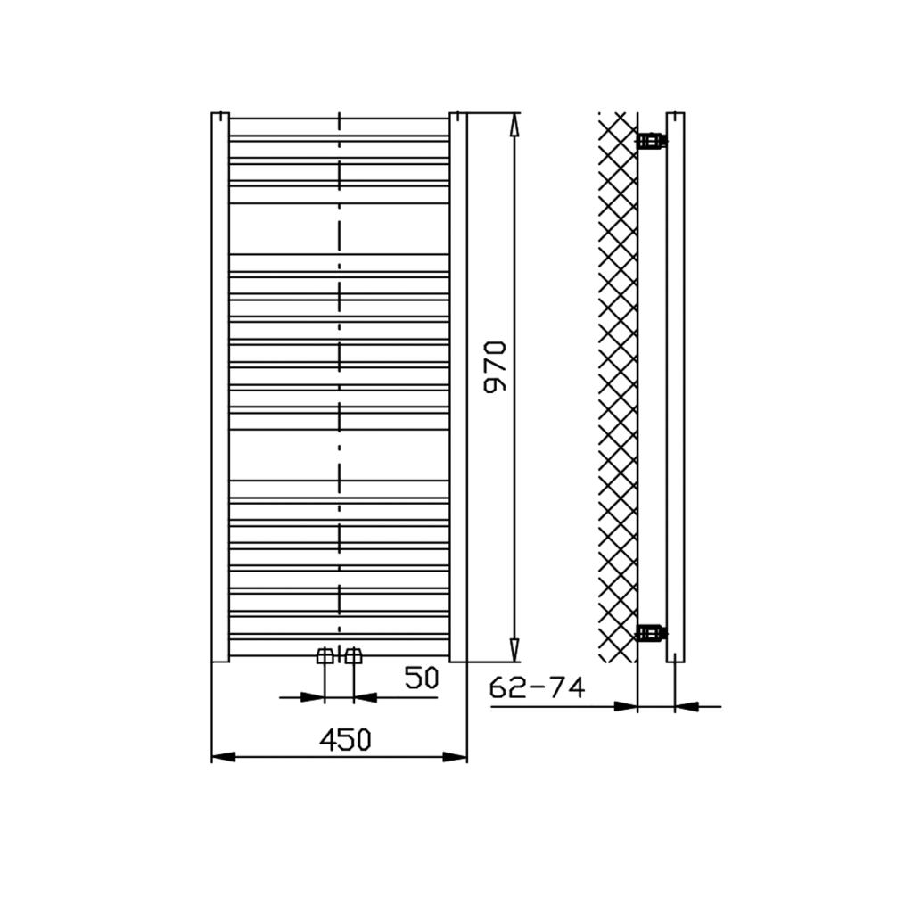 Obrázok AQUALINE - TONDI vykurovacie teleso 450x970 mm, stredové pripojenie, biela DT450T