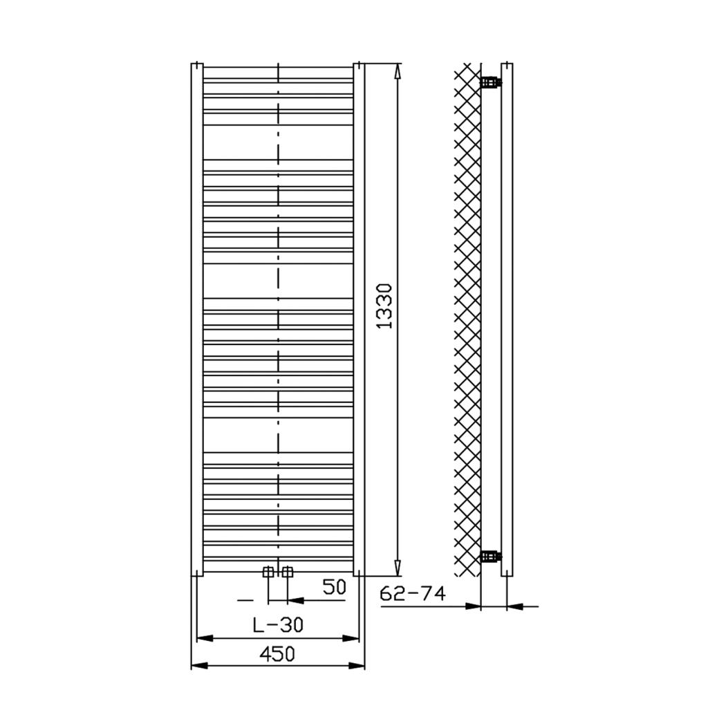 Obrázok AQUALINE - TONDI vykurovacie teleso 450x1330 mm, stredové pripojenie, biela DT470T