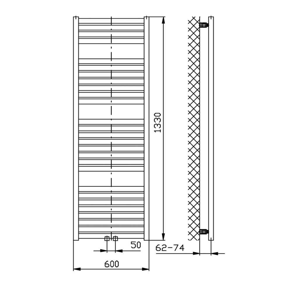 Obrázok AQUALINE - TONDI vykurovacie teleso 600x1330 mm, stredové pripojenie, biela DT480T