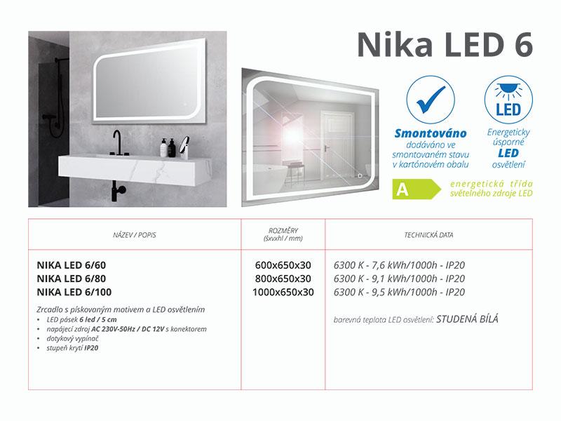 Obrázok Zrkadlo závesné s pieskovaným motívom a LED osvetlením Nika LED 6/60 | A-Interiéry nika ľad 6-60