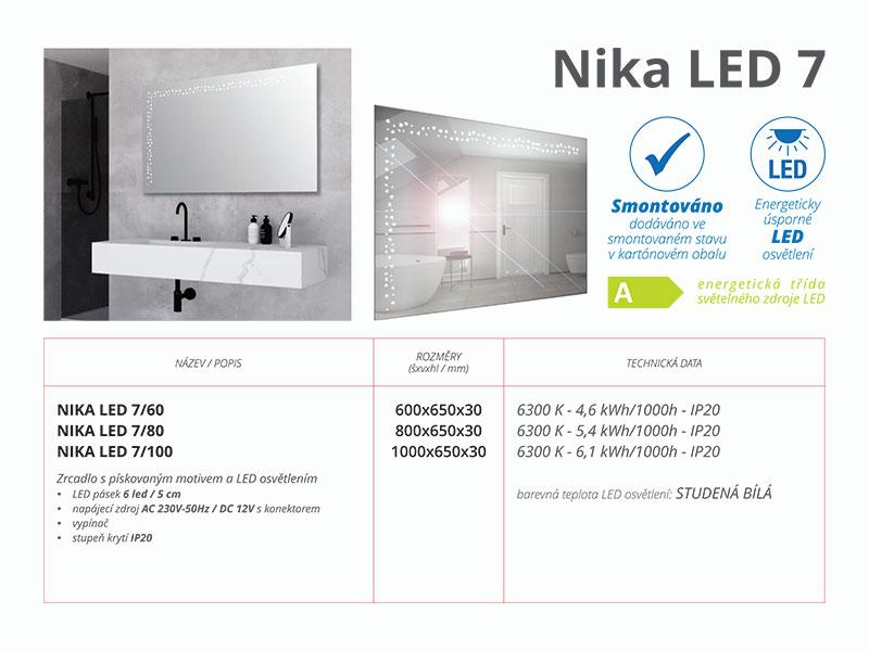 Obrázok Zrkadlo závesné s pieskovaným motívom a LED osvetlením Nika LED 7/60 | A-Interiéry nika ľad 7-60