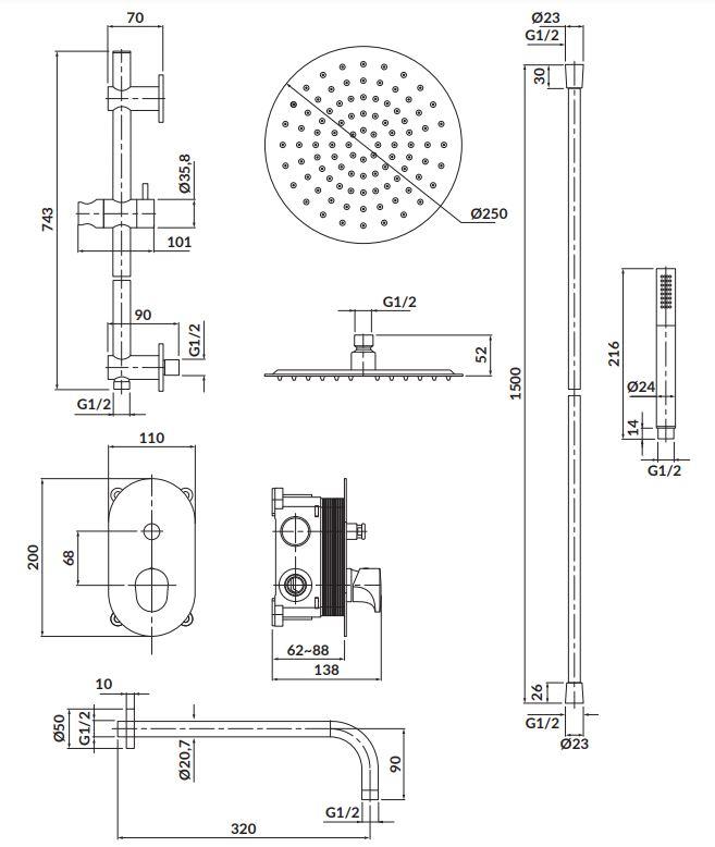 Obrázok CERSANIT - SET B260 podomietkový set INVERTO s vaňovou / sprchovou batériou chróm + čierna páčka S952-005