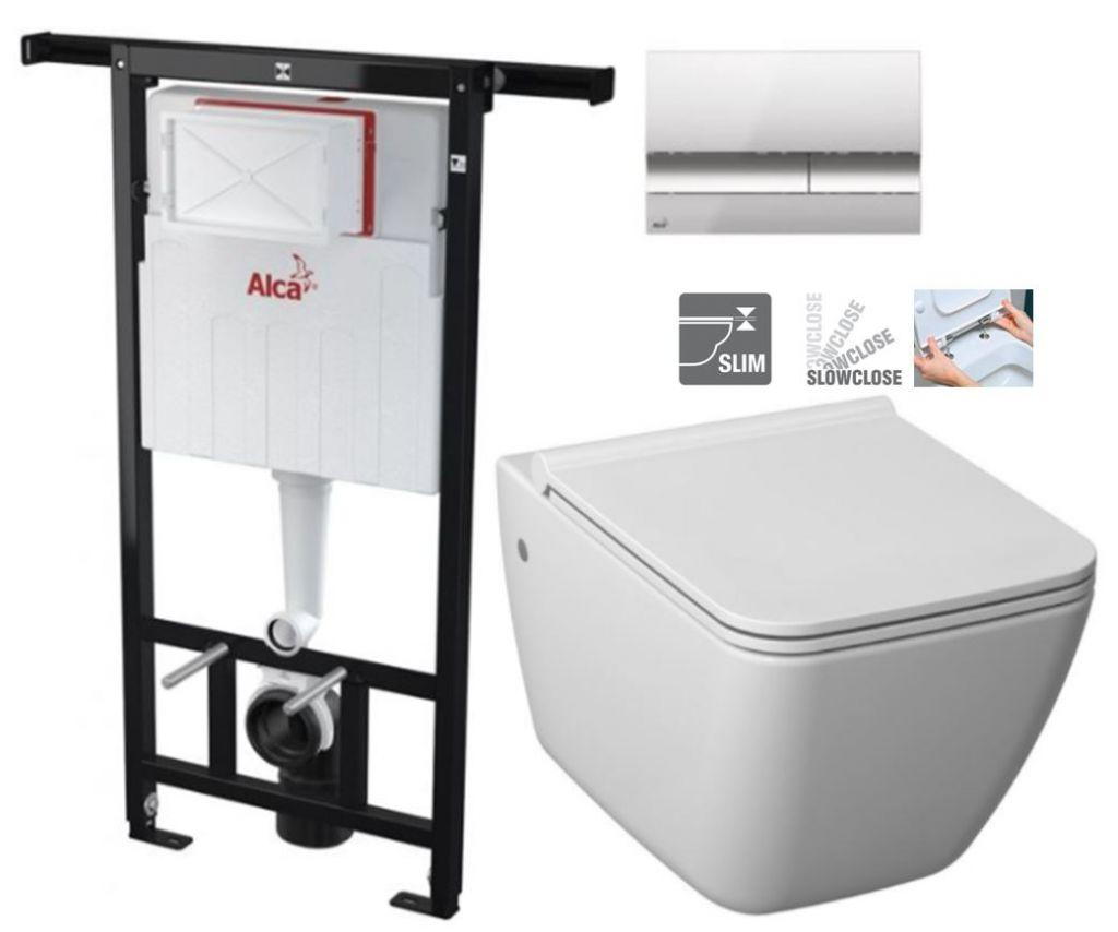 Obrázok ALCADRAIN Alcadrain Jádromodul - predstenový inštalačný systém s chrómovým tlačidlom M1721 + WC JIKA PURE + SEDADLO SLOWCLOSE duraplast AM102/1120 M1721 PU2