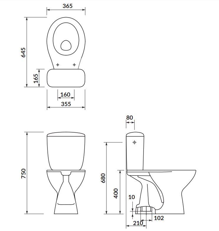 Obrázok CERSANIT - WC kombi 305 PRESIDENT 020 3/6 vrátane sedátka duroplast K08-039