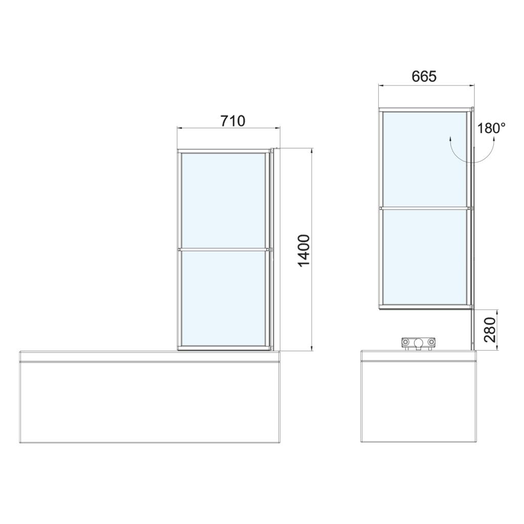 Obrázok POLYSAN - KAGERA vaňová zástena s pneumatickým zdvihom, š.710mm, čierna matná, číre sklo 30336B