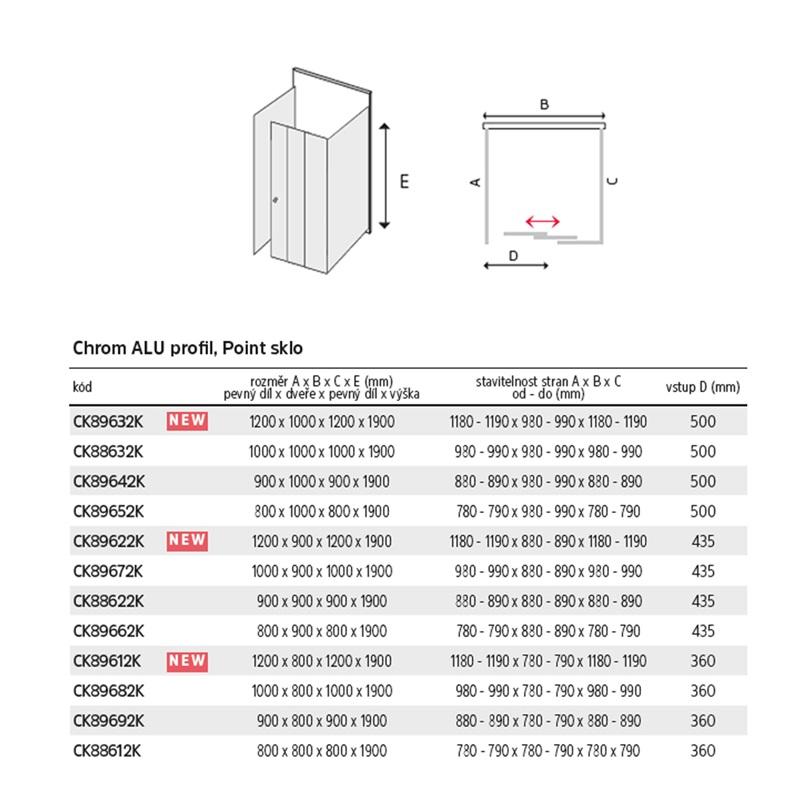 Obrázok Mereo Lima CK89662K sprchový kút, obdĺžnik, 80x90x80x190 cm, chróm ALU, sklo Point