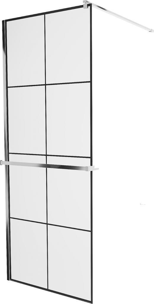 Obrázok MEXEN/S - KIOTO Sprchová zástena WALK-IN s poličkou a držiakom uterákov 70 x 200 cm, transparent/čierna 8 mm, chróm 800-070-121-01-77