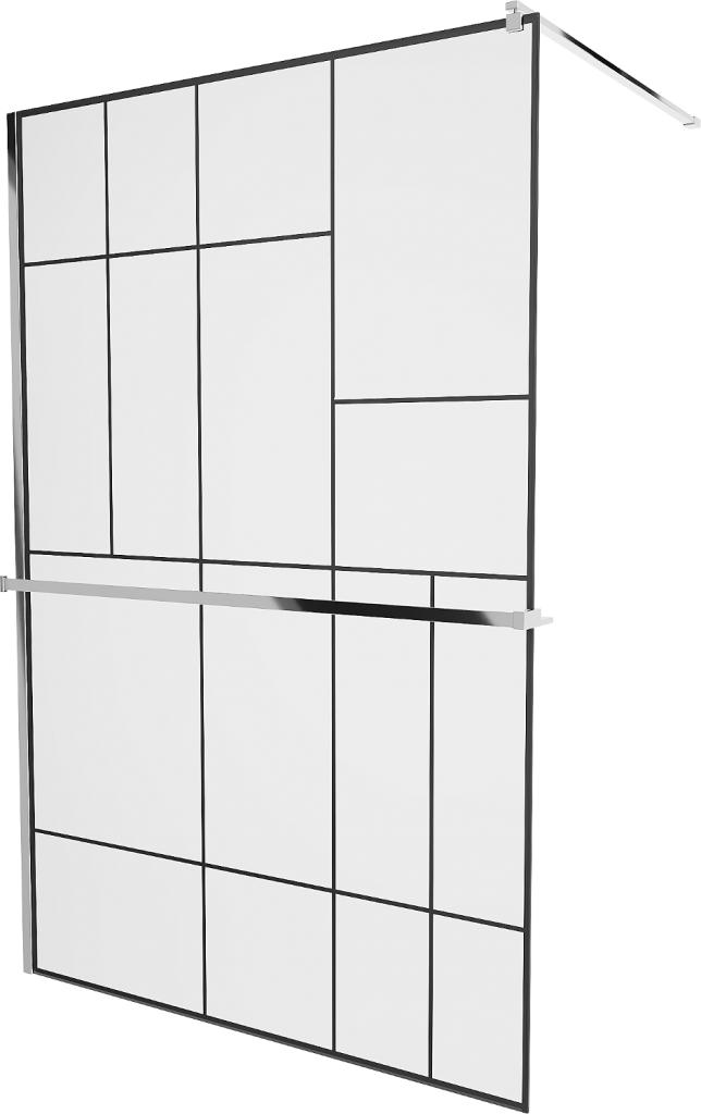 Obrázok MEXEN/S - KIOTO Sprchová zástena WALK-IN s poličkou a držiakom uterákov 70 x 200 cm, transparent/čierna 8 mm, chróm 800-070-121-01-78