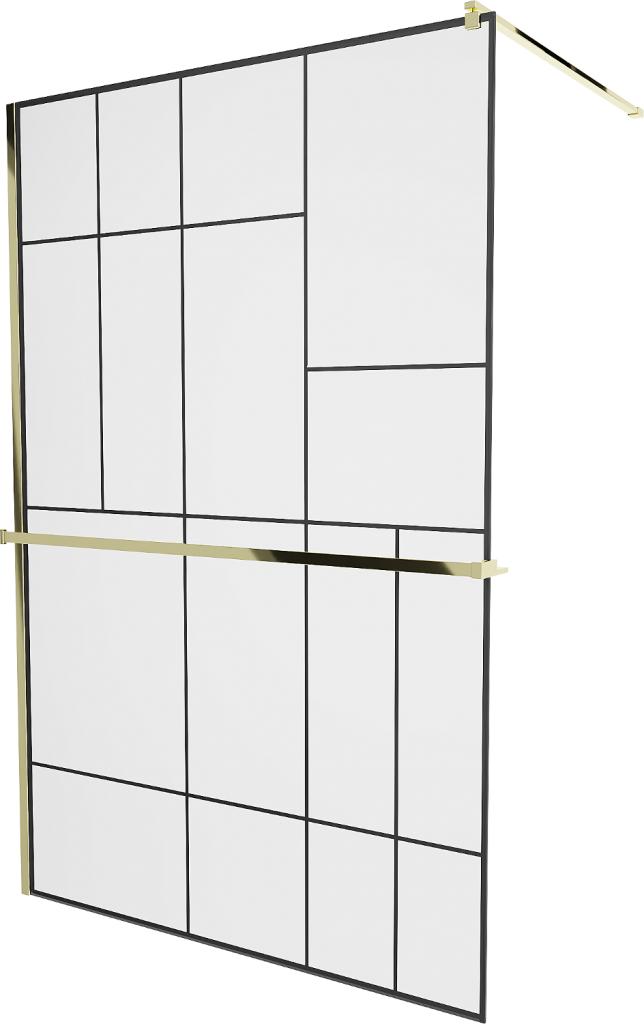 Obrázok MEXEN/S - KIOTO Sprchová zástena WALK-IN s poličkou a držiakom uterákov 70 x 200 cm, transparent/čierna 8 mm, zlatá 800-070-121-50-78