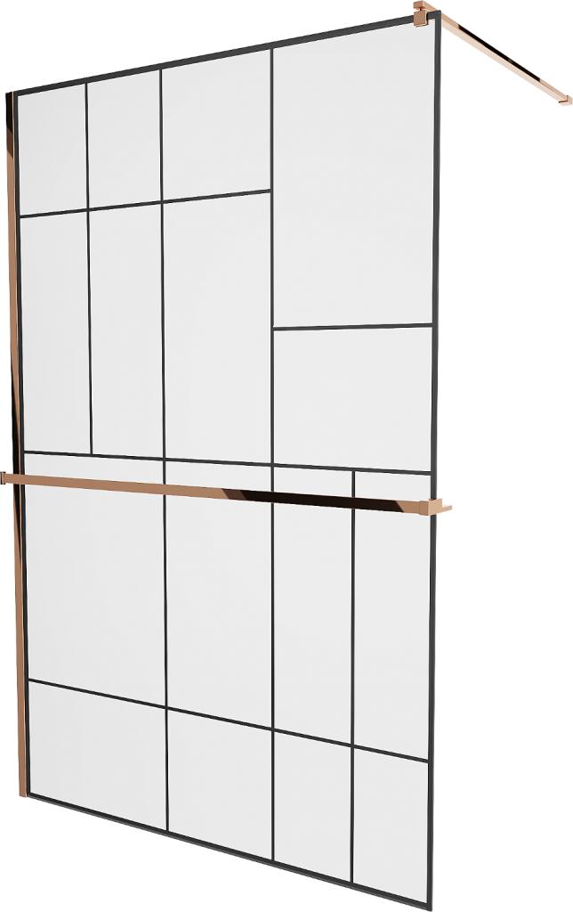 Obrázok MEXEN/S - KIOTO Sprchová zástena WALK-IN s poličkou a držiakom uterákov 70 x 200 cm, transparent/čierna 8 mm, ružové zlato 800-070-121-60-78