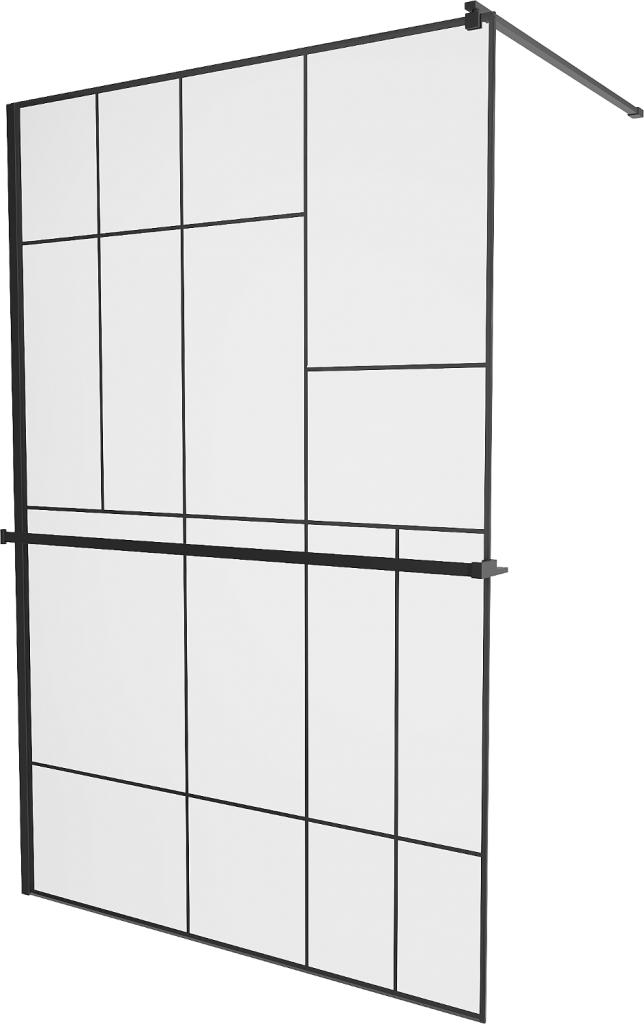 Obrázok MEXEN/S - KIOTO Sprchová zástena WALK-IN s poličkou a držiakom uterákov 90 x 200 cm, transparent/čierna 8 mm, čierna 800-090-121-70-78