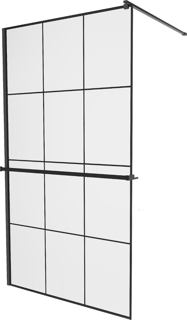 Obrázok MEXEN/S - KIOTO Sprchová zástena WALK-IN s poličkou a držiakom uterákov 120 x 200 cm, transparent/čierna 8 mm, čierna - 800-110-121-70-77 800-120-121-70-77