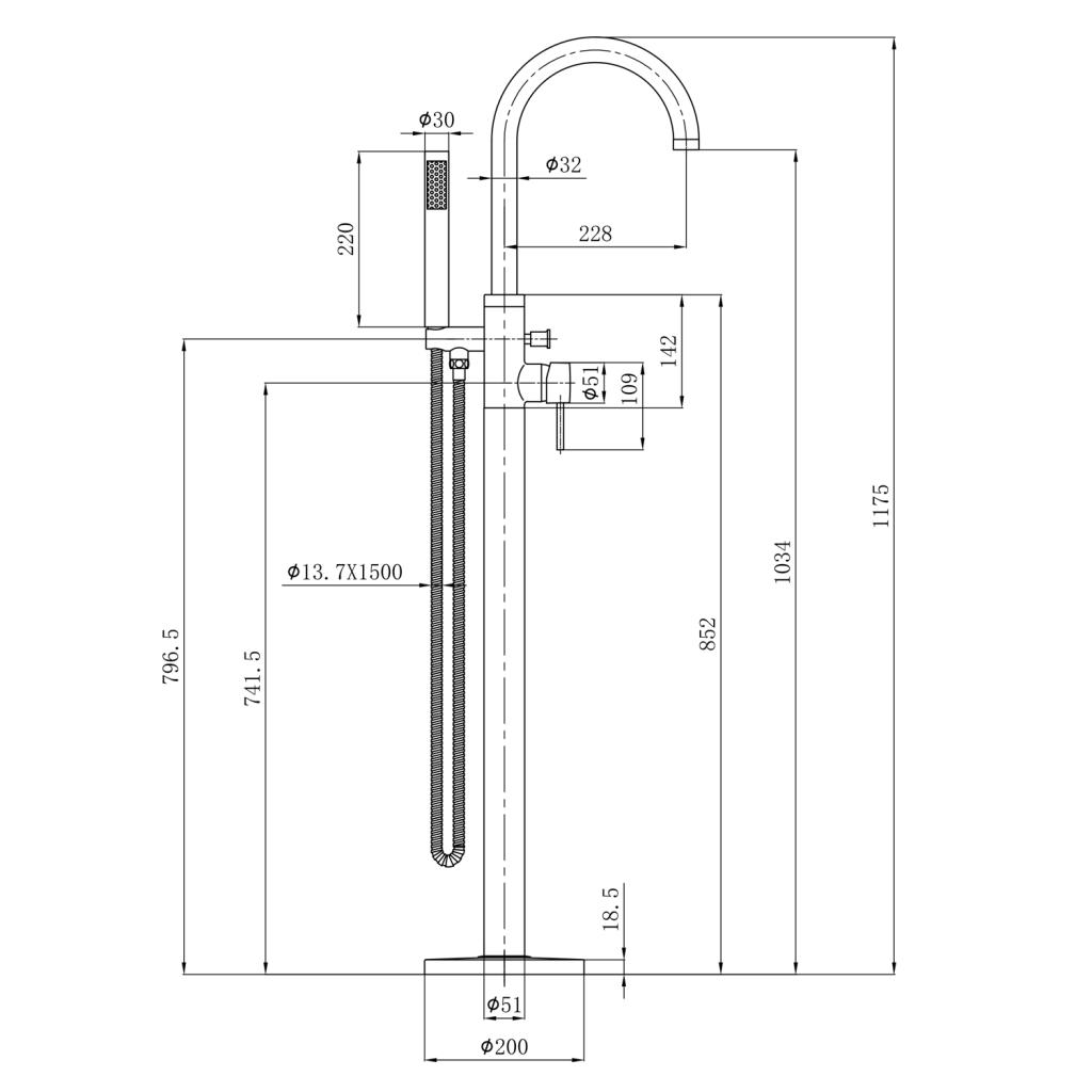 Obrázok AQUALINE - CETO vaňová batéria s pripojením do podlahy, 1175 mm, chróm BV357