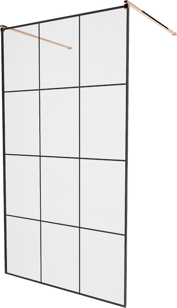 Obrázok MEXEN/S - Kyoto samostatne stojaca sprchová zástena 100 x 200 cm, transparent/čierna vzor 8 mm, ružové zlato 800-100-002-60-77