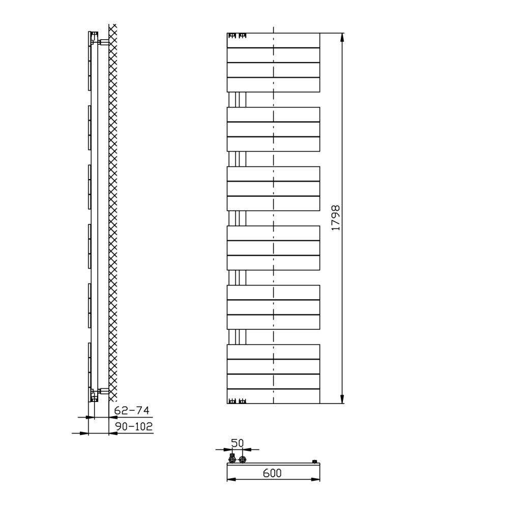 Obrázok AQUALINE - MILI vykurovacie teleso 600x1798 mm, čierny mat DC656T