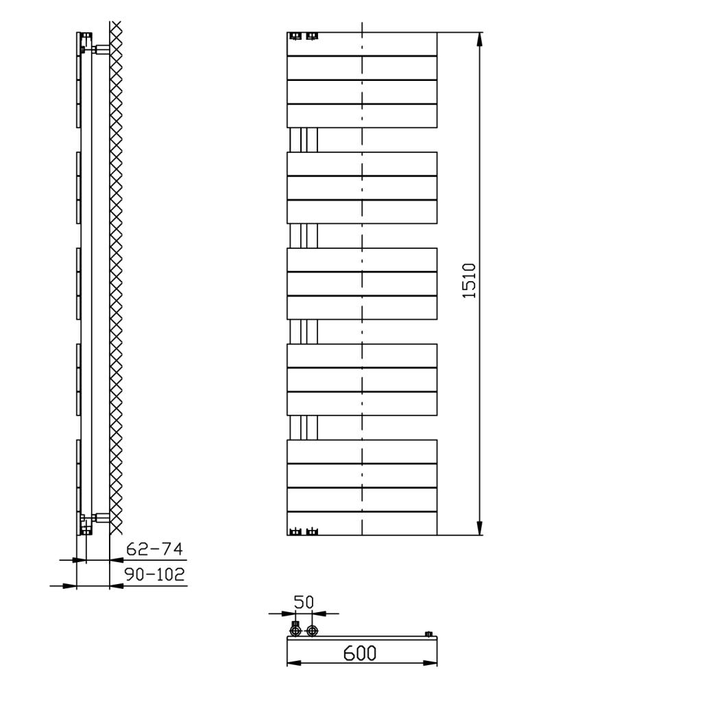 Obrázok AQUALINE - MILI vykurovacie teleso 600x1510 mm, čierny mat DC646T