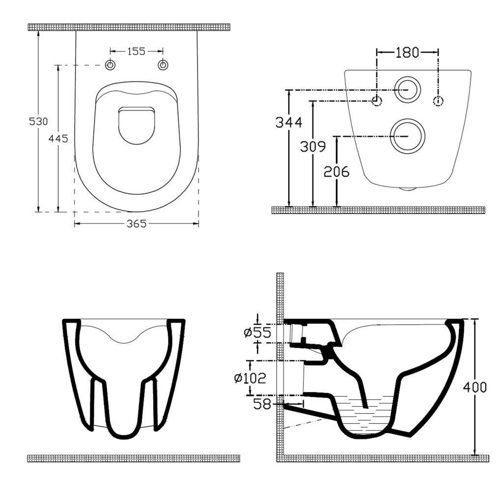 Obrázok ISVEA - INFINITY závesná WC misa, Rimless, 36,5x53cm, antracit 10NF02001-2C