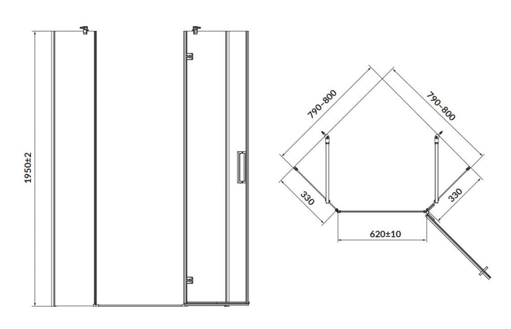 Obrázok CERSANIT - Päťuholný sprchovací kút JOTA 80X80X195, PRAVÝ, priehľadné sklo, čierny S160-011