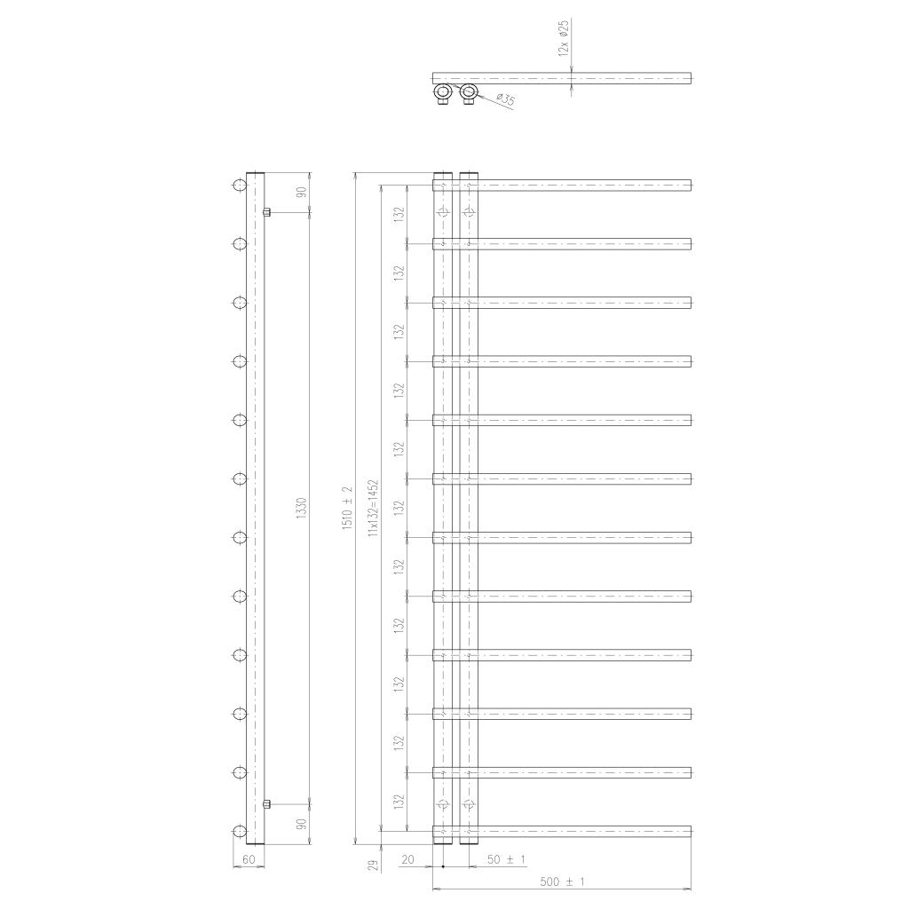 Obrázok SAPHO - JUSTINA vykurovacie teleso 500x1510 mm, čierna mat IR151B