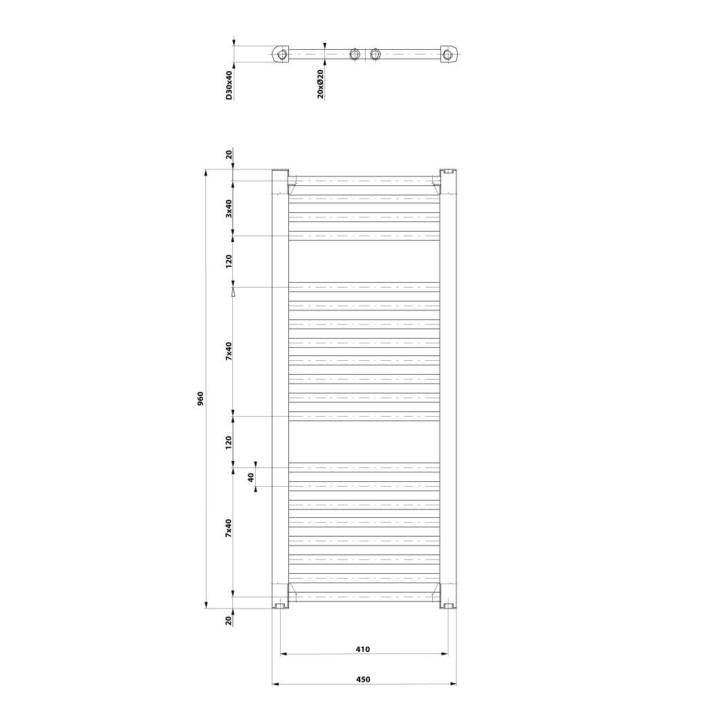 Obrázok AQUALINE - DIRECT vykurovacie teleso s bočným pripojením 450x960 mm, 447 W, biela ILR94T