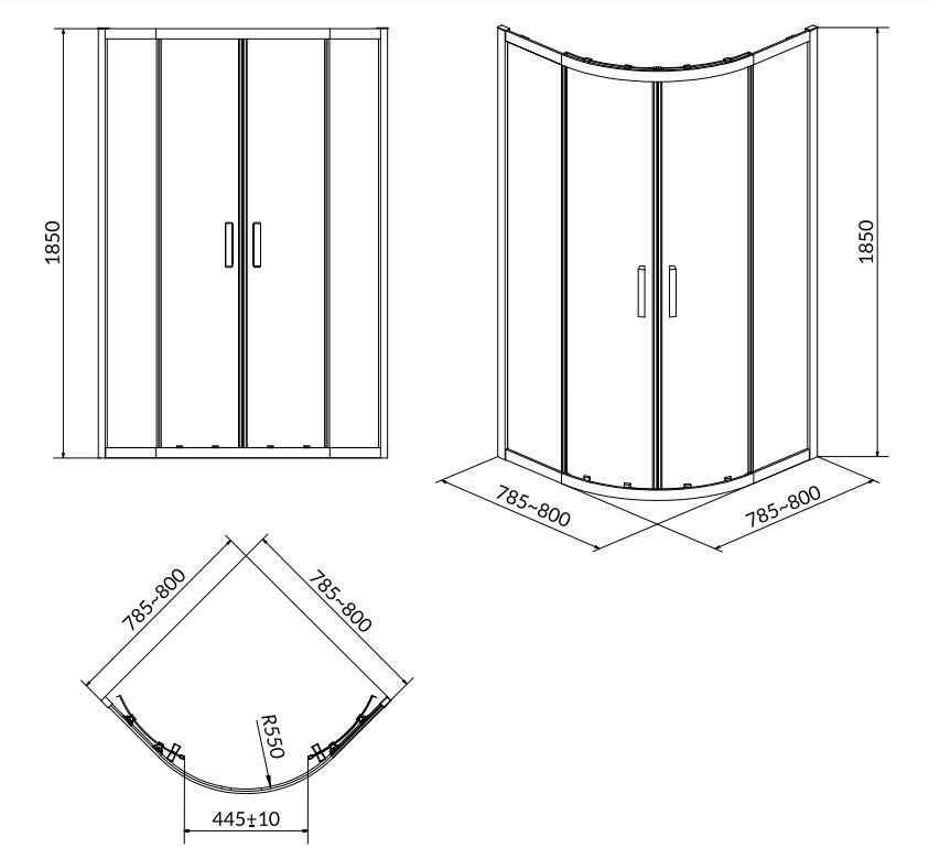 Obrázok CERSANIT - SET B161 štvrťkruhový sprchovací kút BASIC 80x185, transparent + vanička TAKO 80x16 S601-117