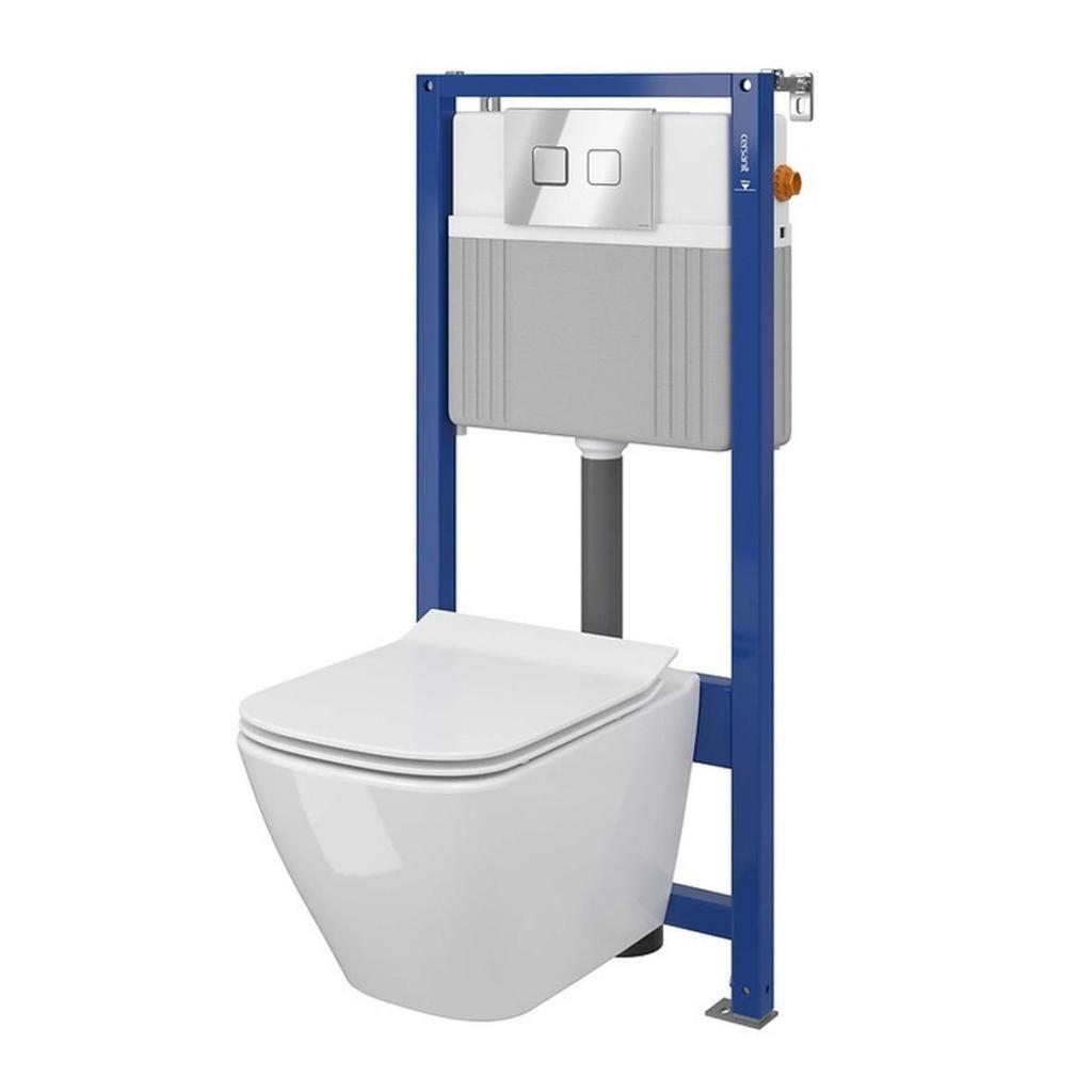 Obrázok CERSANIT - SET B212 AQUA 52 PNEU WC misa CITY SQ CO DUR SC EO, chrómové lesklé tlačidlo ACCENTO SQUARE S701-399