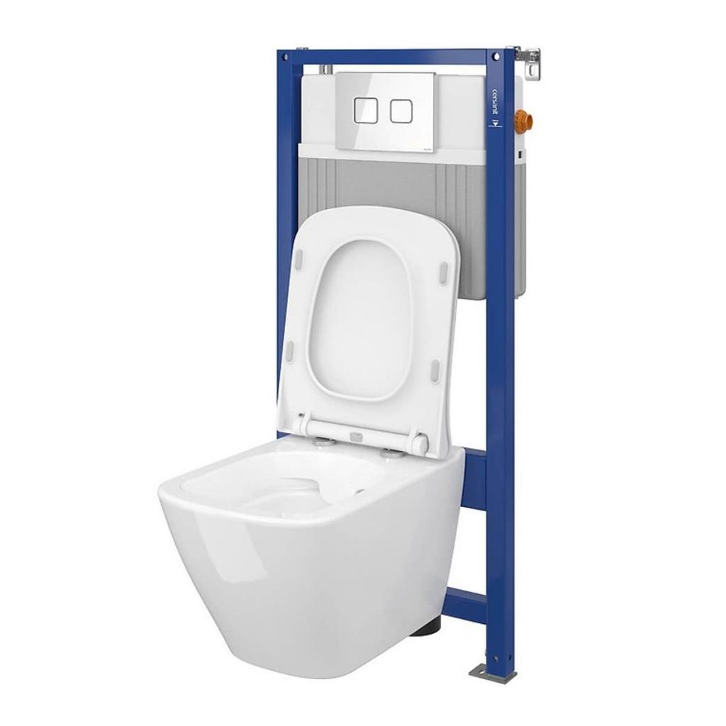 Obrázok CERSANIT - SET B213 AQUA 52 PNEU WC misa CITY SQ CO DUR SC EO, biele tlačidlo ACCENTO SQUARE sklo S701-400