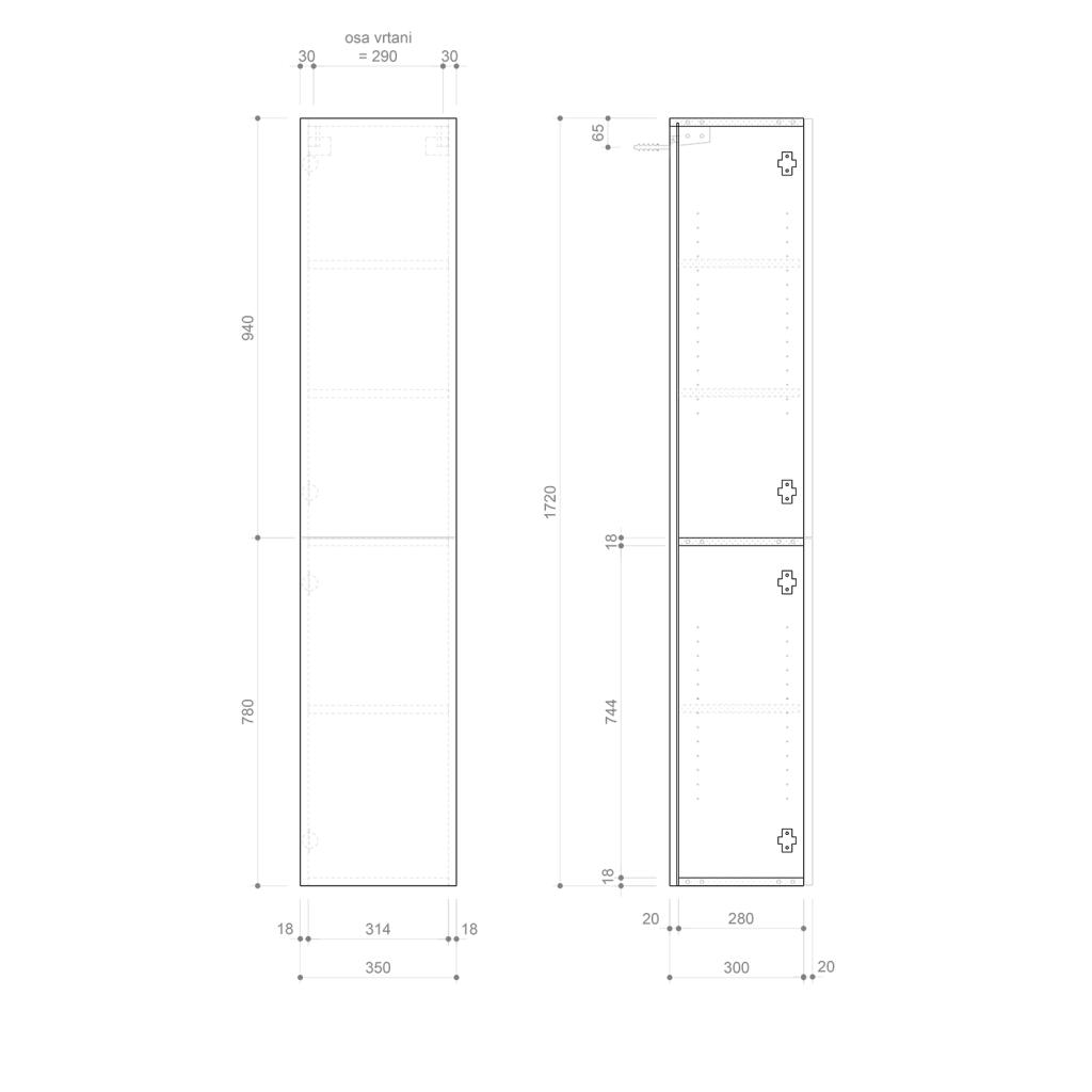 Obrázok Espace ESC230-3131 skrinka 35x172x32cm, 2x dvierka, ľavá/pravá, biela matná