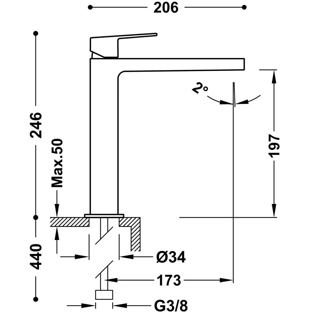 Obrázok TRES PROJECT růžové matné zlato umyvadlová baterie v. 200mm 21120301OPM TG21120301OPM