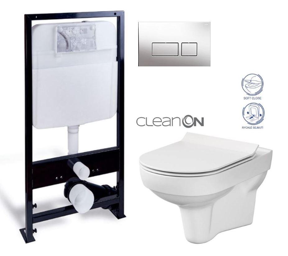 Obrázok PRIM - předstěnový instalační systém s chromovým tlačítkem 20/0041 + WC CERSANIT CITY NEW CLEANON + WC SEDENIE SLIM PRIM_20/0026 41 CI2