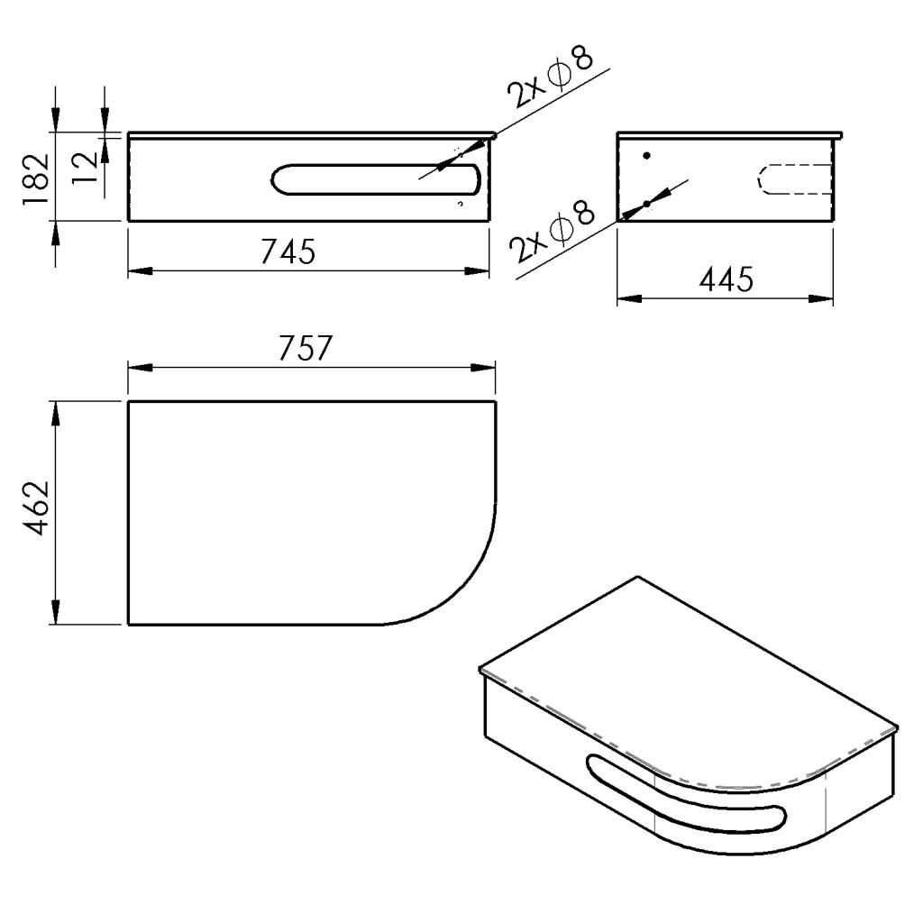 Obrázok SAPHO - PULSE rohový stolík s umývadlom 755x455 mm, brúsená nerez, ľavý BM750-0101-01