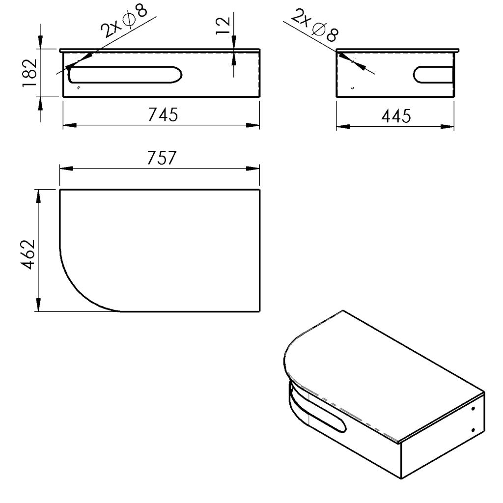 Obrázok SAPHO - PULSE rohový stolík s umývadlom 755x455 mm, brúsená nerez, pravý BM760-0101-01