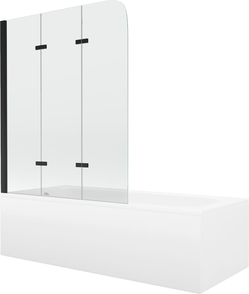 Obrázok MEXEN/S - Vega obdĺžniková vaňa 150 x 70 cm s panelom + zástena 3- krídlo 120 cm, transparent, čierna 550115070X9012037000