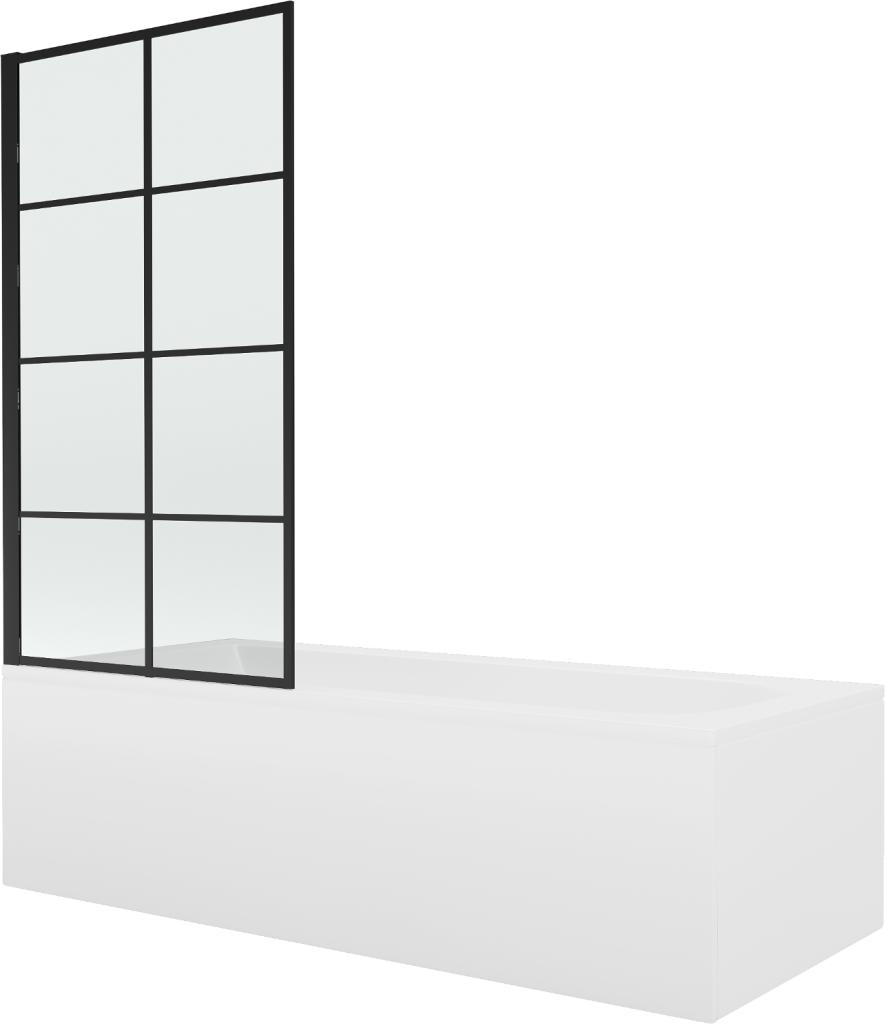 Obrázok MEXEN/S - Vega obdĺžniková vaňa 150 x 70 cm s panelom + zástena 1- krídlo 70 cm, čierna vzor fix 550115070X9307007077