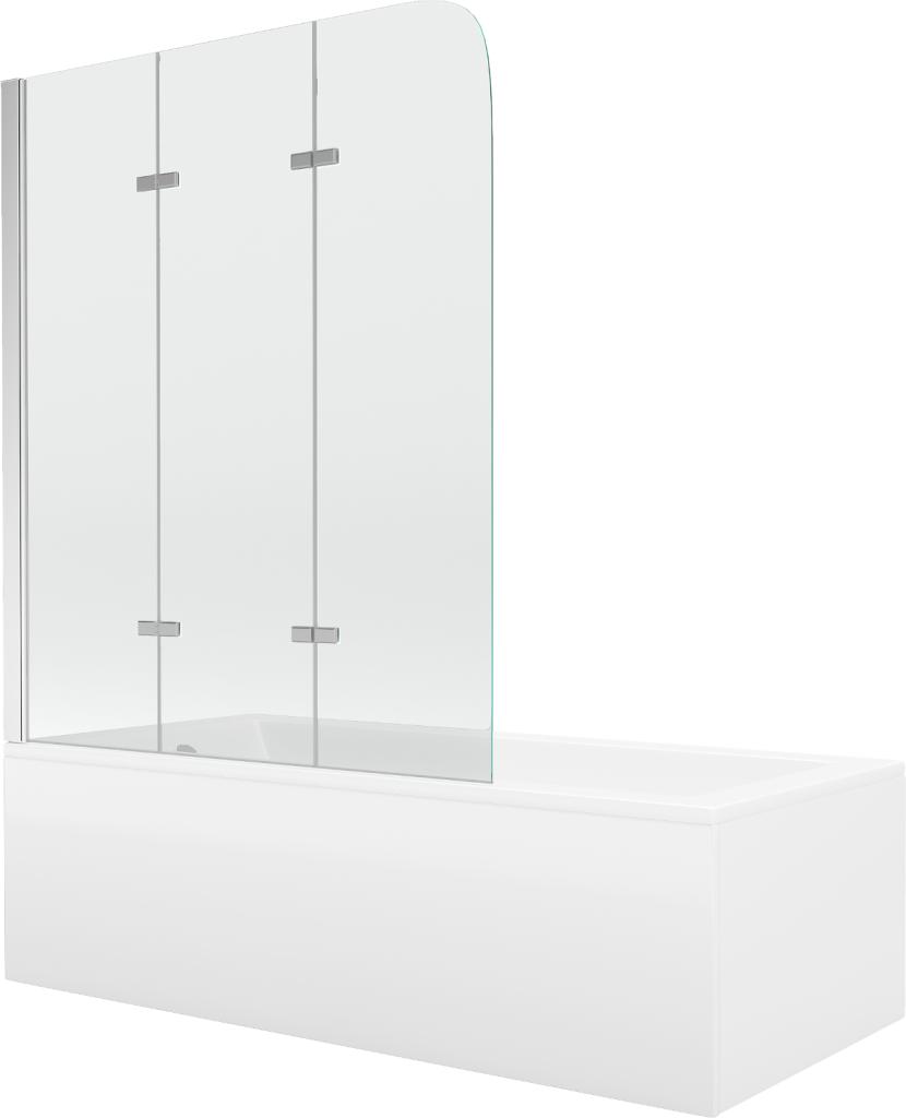 Obrázok MEXEN/S - Cubik obdĺžniková vaňa 150 x 70 cm s panelom + zástena 3- krídlo 120 cm, transparent, chróm 550315070X9012030100