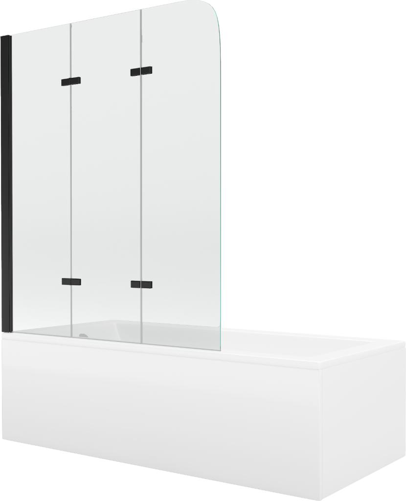 Obrázok MEXEN/S - Cubik obdĺžniková vaňa 150 x 70 cm s panelom + zástena 3- krídlo 120 cm, transparent, čierna 550315070X9012037000