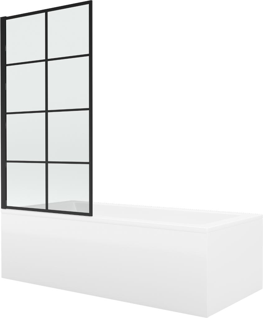 Obrázok MEXEN/S - Cubik obdĺžniková vaňa 150 x 70 cm s panelom + zástena 1- krídlo 70 cm, čierna vzor fix 550315070X9307007077