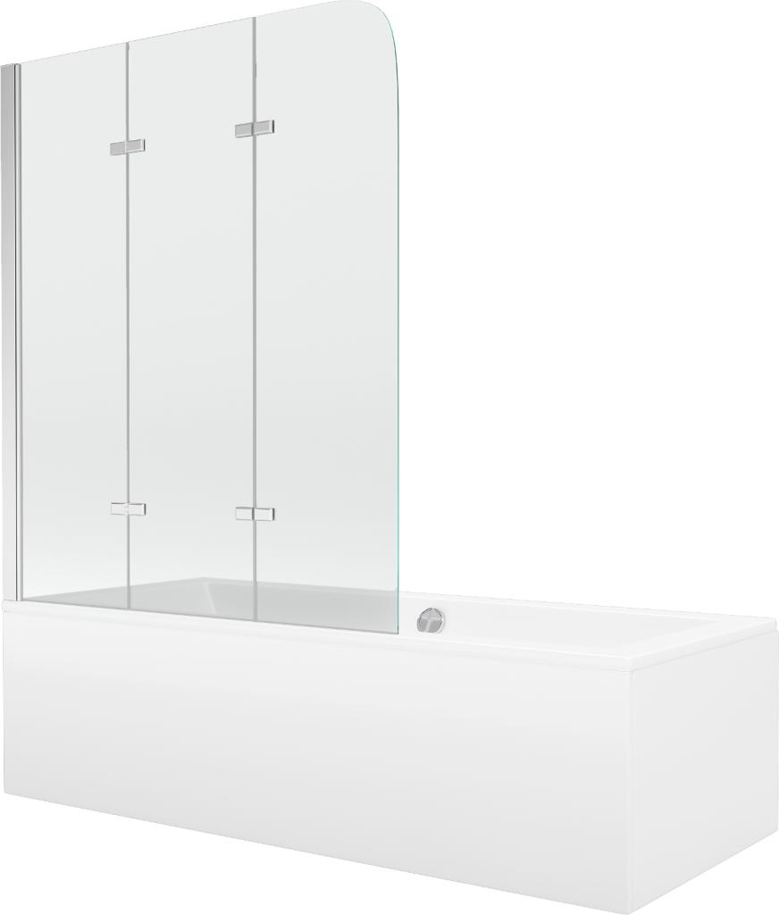 Obrázok MEXEN/S - Cube obdĺžniková vaňa 170 x 80 cm s panelom + zástena 3- krídlo 120 cm, transparent, chróm 550517080X9012030100