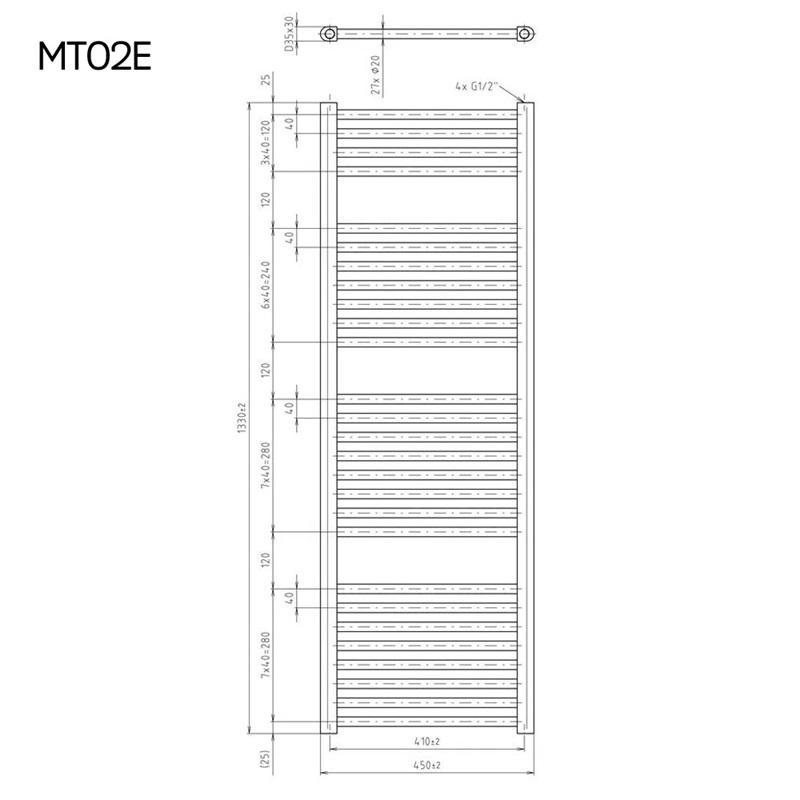 Obrázok MEREO - Vykurovací rebrík rovný 450x1330 mm, biely, elektrický MT02E