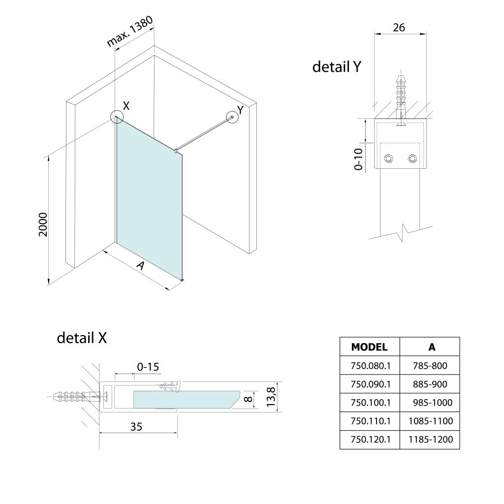 Obrázok Bruckner - SPITZA sprchová zástena WALK-IN, 900 mm 750.090.1