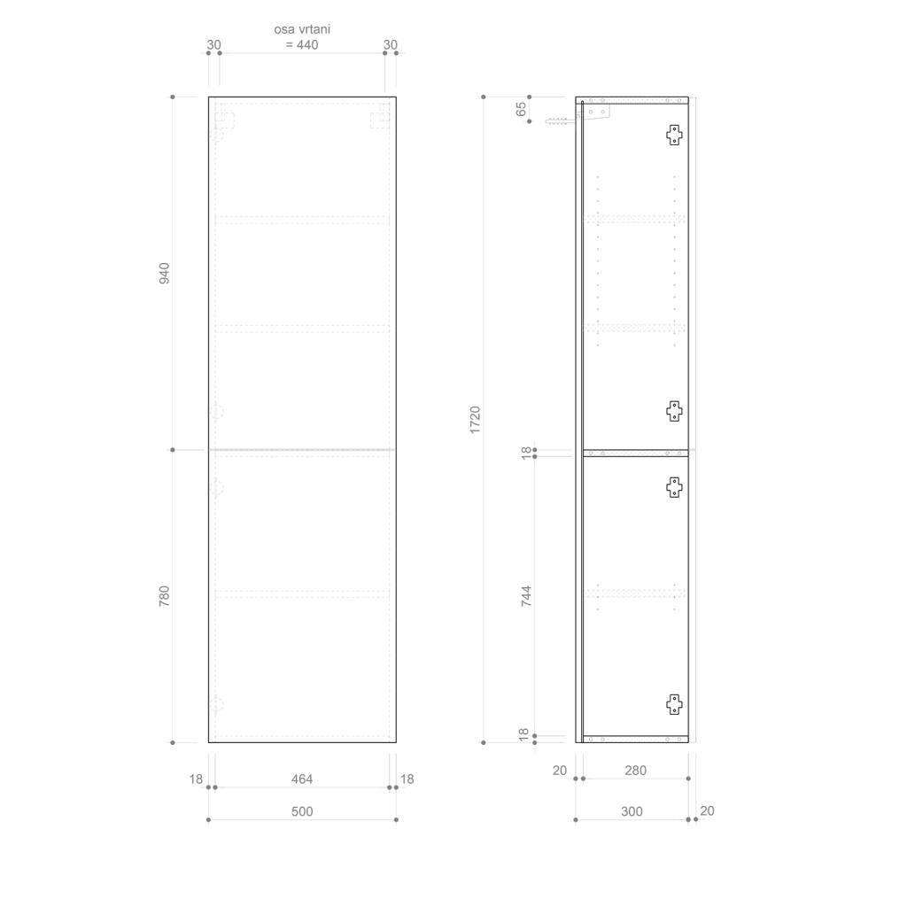 Obrázok SAPHO - ESPACE skrinka 50x172x32cm, 2x dvierka, ľavá/pravá, dub Alabama ESC450-2222