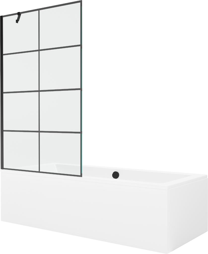 Obrázok MEXEN/S - Cube obdĺžniková vaňa 170 x 80 cm s panelom + vaňová zástena 100 cm, čierna vzor 550517080X9510007077